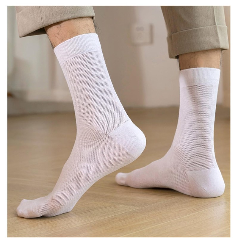 FQZMQBQ Men's Summer Business Socks, Black, White, Mesh, Solid, Thin,