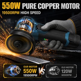 SINOVCLE Cordless Angle Grinder Kit 19500 RPM Mini Electric Grinding Tool with 2x12V 1300 mAh Batteries 6 Cutting Discs Polishing Wheel & Flap Disc Portable Handheld Metal Wood Cutter Green