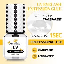 UV Eyelash Extension Glue 3ml Light Curing Extra Strong Bond UV Lash Glue, 20 pcs Lint-Free Black and White Double Eye Pads for Lash Artists