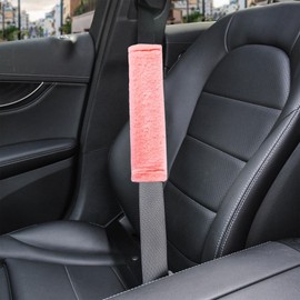 Amooca Soft Faux Fur Universal Fit Seatbelt Cover Car Truck SUV Airplane Seat Belt Shoulder Pad for Carmera Backpack Straps Neck Cushion Protector 2 Pack 10.5in Orange Pink