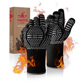BBQ Gloves Heat and Flame Resistant Protection - Oven and Grill Gloves Hand Protection, Extended Wrist for Addtional Safety, Ideal for Outdoor Cooking, Grilling, Barbeque and Campfire (Grey)