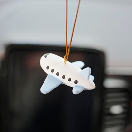 AMIORO Airplane Car Mirror Hanging Accessories Creative Auto Decor Car Ornament (White Blue)