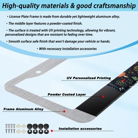 2 Pcs Enchanted Forest Mushroom License Plate Frames Cover Holders Aluminum Alloy License Plate Cover with Screw Caps Cover and Screwdriver Set - 2-Hole for Girl Women
