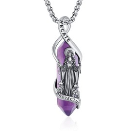 DRINSPER Hecate Crystal Necklace Hekate Triple Goddess Witches Pendant 925 Sterling Silver Hecate Amethyst Necklace Ancient Greek Mythology Witchcraft Moon Magic Amulet Jewelry for Women Men