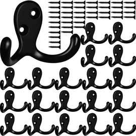 MsBong Coat Hooks Hardware,20 Pcs Wall Hooks Heavy Duty Hooks for Hanging Coats Double No Rust Hooks Wall Mounted for Key, Towel, Bags, Cup, Hat (20pcs Black)