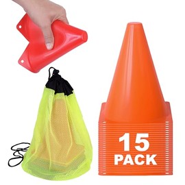 Athllete Sport Training Cones, 7 Inch Plastic Traffic Cones for Soccer, Skating, Football, Basketball, Indoor and Outdoor Games (15 Pack, Orange)
