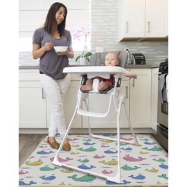 Splash Mat for Under High Chair/Arts/Crafts, 43.3” Waterproof Splat Mat, Easy Clean Spill Mat with Anti Slip Bottom Washable, Baby Mess Mat, Table Cloth