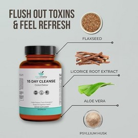 Herb Vitality 15-Day Colon Cleanse – Detox & Gut Health Support with Probiotics, Aloe Vera, Licorice Root & Psyllium Husk – Supports Digestive, Immune and Kidney Health for Men & Women - Pack of 2