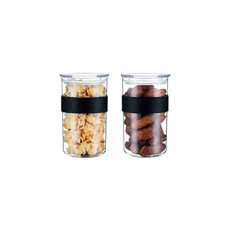 PRESSO Set of 2 Plastic Storage Jars, 1 Litre, Black