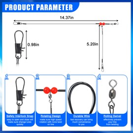 Fishing Leaders Saltwater Tackle Rig Surf Fishing Rigs with Swivel Snaps High Strength Wire Leader Bottom Rigs Fishing Gear Equipment for Lures Bait Hooks (1 Arm-12pcs, Black Stainless Steel)