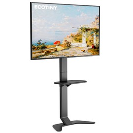 ECOTINY Ultra Slim TV Floor Stand for 37–86 Inch TVs, No Drill Modern Curved Base with Shelf, Adjustable Height & Tilt, Space-Saving Design with Cable Management, Fits VESA 600x400mm, Black