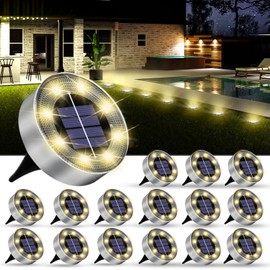 Solar Lights Outdoor 16 Pack, Solar Garden Outdoor Waterproof Pathway Lights Bright In-Ground Lighting Decor for Lawn, Patio, Yard, Driveway, Step and Walkway Warm Lights
