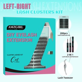 Lash Extension Kit,40D Wispy Lash Clusters Kit,200pcs wispy Eyelash Clusters,Cluster Eyelash Extensions,Lashes Clusters Eyelash Extension Kit with Lash Bond and Remover,Lash Tweezers
