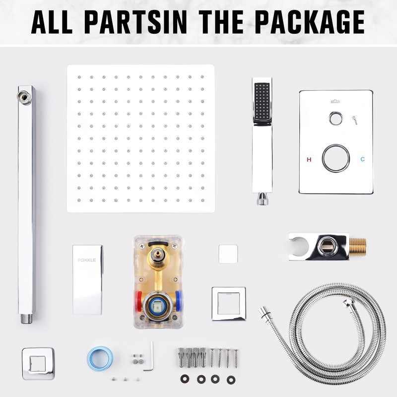 PGKKLE 12 Inch Rainfall Shower System - Wall Mounted Complete