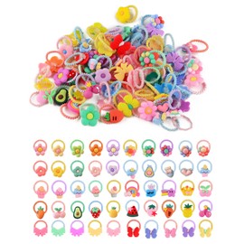 Elastic Baby Hair Bands, 100 PCS Cartoon Colorful Girls Hair Ties Cute Decoration Ponytail Holders Flower Multicolor Hair Bobbles Hair Accessories for Girls Kids Children