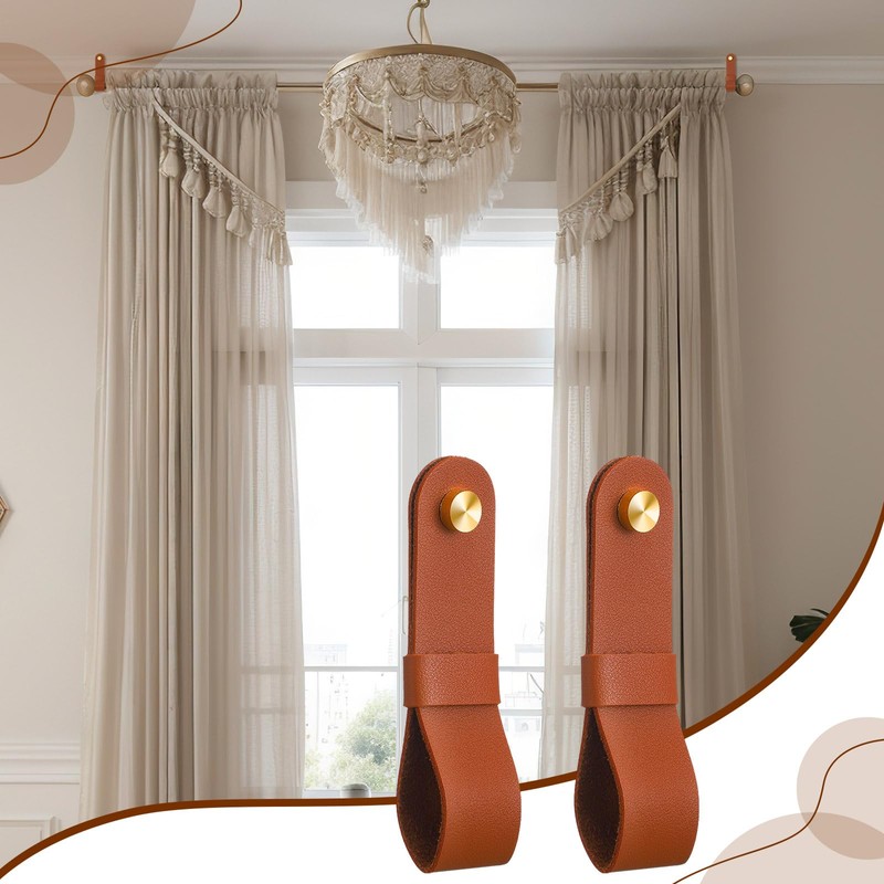CroBlissful 6 Pcs Leather Curtain Rod Holders PU Leather Curtain