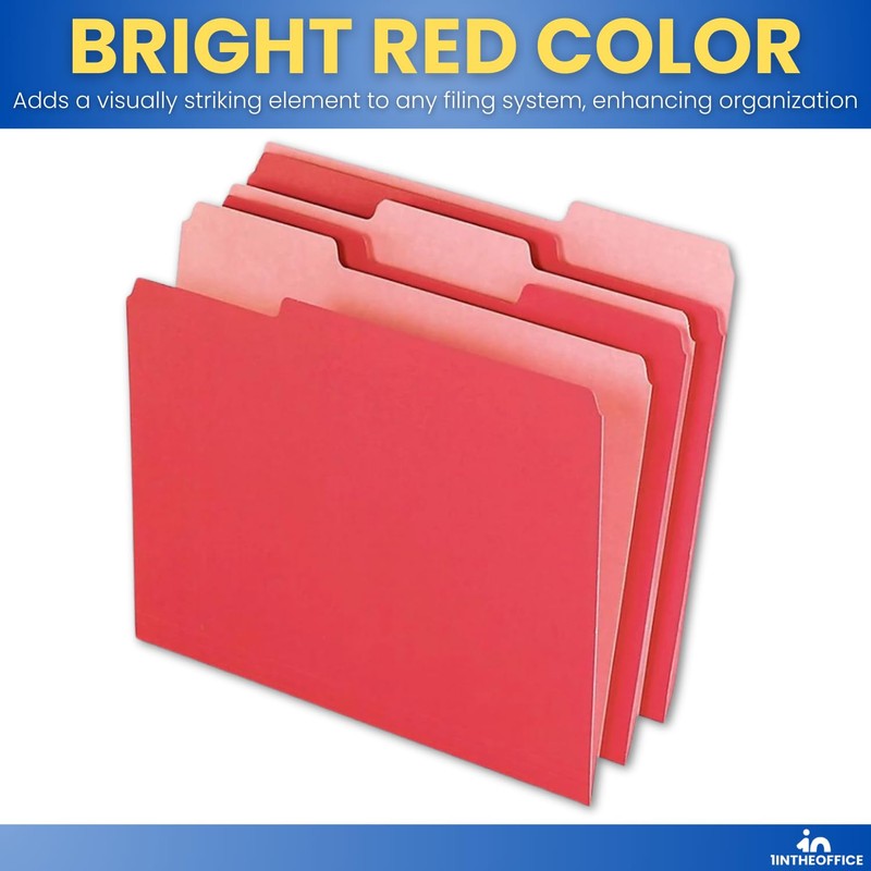 1InTheOffice Red File Folders Letter Size, File Folders with Tabs,