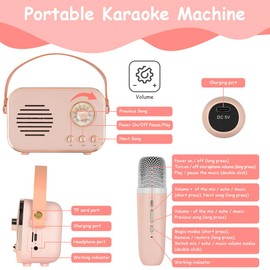 Ainiv Mini Karaoke Machine for Kids & Adults, Portable Bluetooth Speaker with 2 Wireless Microphones and LED Light, Families Birthday Singing Gifts for Girls 4, 5, 6, 7, 8+ Years Old Toddler Teens