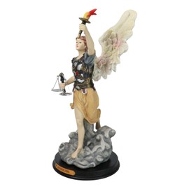 Ebros Byzantine Eastern Orthodox Catholic Church Archangel of The Angelic Council Saint Uriel The Fire of God Colorful Statue with Brass Name Plate Wooden Base
