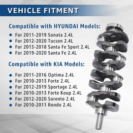 DanVard Crankshaft and Bearings kit Replacement for Hyundai Sonata Tucson 2.4L Engine Santa Fe & Kia Optima Sportage Forte 2.4 2011-2020 23111-2G200 23111-2G230