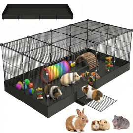 20 Planes Guinea Pig Cages Enclosed Hamster Cage with Door & Waterproof Liner, Expandable Cage for Guinea Pigs, Metal Wire Yard Fence Rabbit Cage