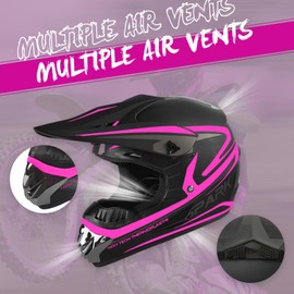Youth Adult Anti-Collision Dirt Bike Helmet Trend Skull ATV DOT Approved BMX Youth SUV Mask Goggles Gloves,Dirt Bike Downhill Off-Road Mountain Bike Helmet 4-Piece Set (Pink, Large)