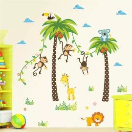 DaraBaby Vinil Decorativo Infantil Palmeras Y Animales De La Selva