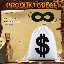 Xuniea 46 cm x 37 cm Dollar Money Bag Pack of 2 Bank Robber Costume Tank Cracker Gym Bag with Dollar Sign Money Bag and Bandit Eye Mask Black Carnival Burglar Cosplay for Carnival