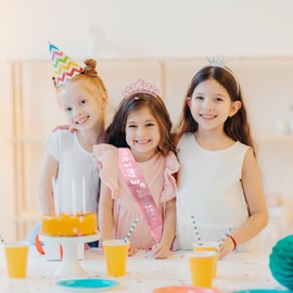 Canitor 3rd Birthday Girl Headband Crown Tiara and Sash for 3 Year Old Girl Gifts Birthday Party Decorations Threenager Hat for Princess Outfit Dress