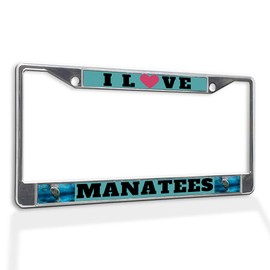 Fastasticdeals Metal Insert License Plate Frame I Love Manatees B Weatherproof Car Accessories Chrome 2 Holes Solid Insert