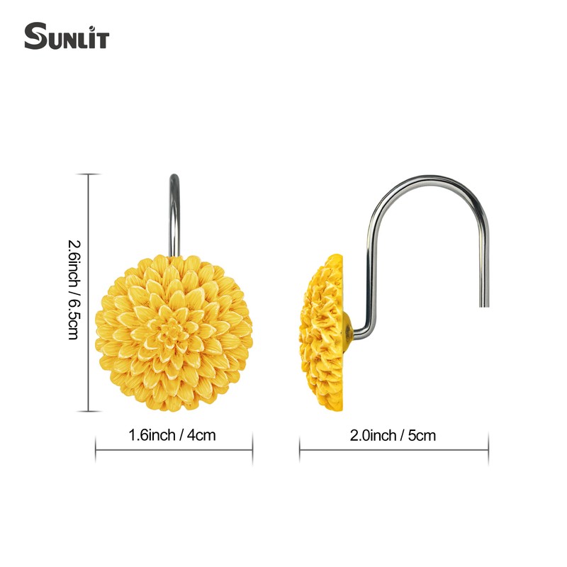 Sunlit Decorative Floral Shower Curtain Hooks, Dahlia Pinnata Flower Shower