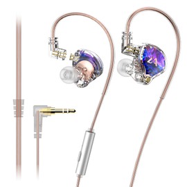 TIME4BUY Auriculares Intraurales con Cable Híbridos Dinámicos Mejorados, Monitores de Doble Controlador con Micrófono Manos Libres, Auriculares Estéreo HiFi con Cable Desmontable (Niebla de Color)