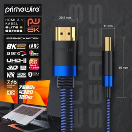 8k HDMI Cable 2.1 - Flat Ribbon Cable Ultra High Speed II - with Ethernet - 3 m (metres) - 8K UHD II - 3D TV - eARC - HDR10+ - 4320 p - 120 Hz with DSC - 7680 x 4320 - Fabric Coating - Installation