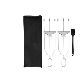 Skewer 3 Prong Stainless Steel Reusable Skewers Easy Food Removal with Push Bar Slide for Grill BBQ Camping Cooking