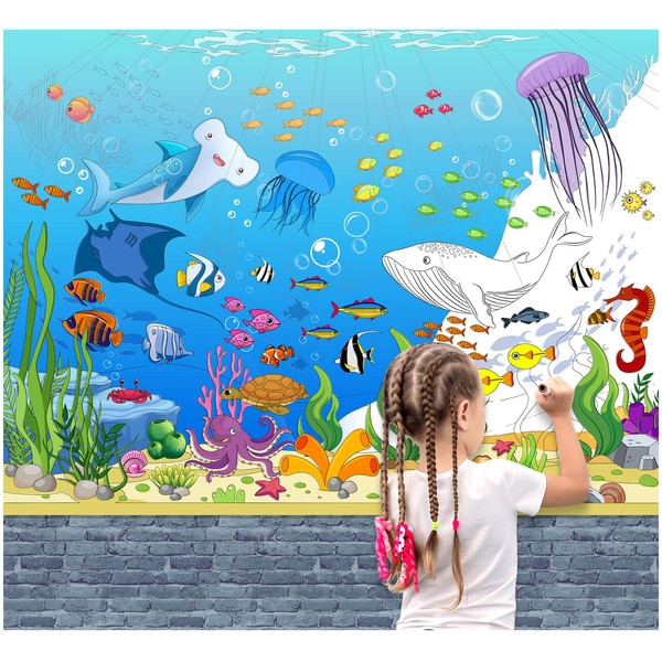KVCSYAW Giant Coloring Poster for Kids, 37.3 x 28.6 Inch The Sea Jumbo Coloring Poster with Ocean Creature, Huge Coloring Paper Large Coloring Sheets for Class School Home Birthday Party