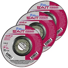 SAIT A24R-BF Abrasive Grinding Wheel 4-1/2 inch Type 27 Grinding Discs with 7/8 Arbor Qty 5