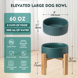 Elevated Dog Bowl for Large Dogs - Ceramic Raised Dog Bowl Stand - Dog Water Bowl and Food Dish - Heavy Weighted or No Tip Over Dog Comfort Food Bowl - Pet Bowl Extra High Capacity 8.4" Diameter