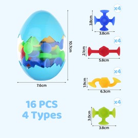 Vicloon Suction Toys, 16 Pcs Slicone Sucker Toys for Kids, Kids Bath Toys Suction Cup Building Toy Sensory Toys for Stress Release and Travel Gifts, Window Toys for 3 4 5 6 7 Year Old Boys Girls