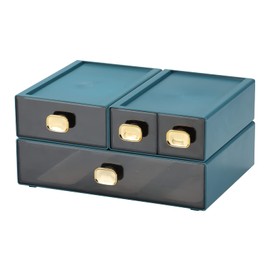 OSteed Spacious Desktop Storage Box, 1 Large 1 Middle & 2 Small Storage Drawers, Stackable Office Desk Drawer Organizer and Accessories, Printer Paper Organizer, Blue Plastic Drawers for Workspace