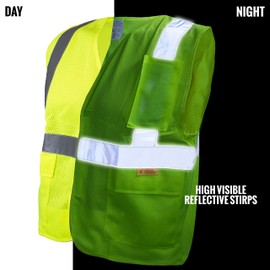 New York Hi-Viz Workwear RK Safety 8512 High Visibility Safety Vest with Reflective Strips and Pockets - ANSI/ISEA Standard- Class 2 (Small, Neon Yellow)