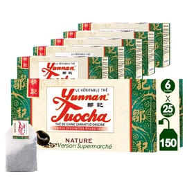 Yunnan tuocha Zouji Natural tuocha Tea - 150 Tea Bags (Pack of 6 x 25) - 300 g - Tea from China with Guaranteed Origin (Supermarket Version)