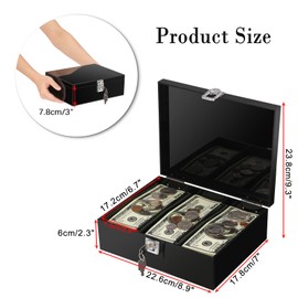 GUSHBIN Acrylic Lockable Cash Storage Box 3 Slots Money Holder Cash Organizer Currency Tray Locked Black Container, 8.9 x 7 x 3 Inch