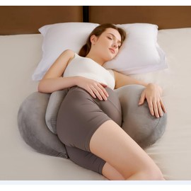 Portable Pregnancy Pillow for Sleeping, Plus W Shaped Soft Maternity Pillow for Pregnant Women,Pregnancy Wedge Support for Back, Belly, Adjustable Body Pillow for Side Sleeper, Grey