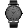 Burei Men’s Watches, Ultra Thin, Black, Minimalist Quartz with Date