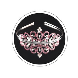 Yheahin Glitter Silver Crystal Princess Tiara Elegant Rhinestone Pearl Crown Wedding Prom Birthday Party Headdress Costume Hair Accessories for Girls (Rose pink-pearl)