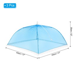 PATIKIL 17"X17" Mesh Food Covers, 3 Pack Collapsible Reusable Fruit Vegetable Food Screen Tent Umbrella for Kitchen Outdoor Picnics BBQ Party Camping, Blue