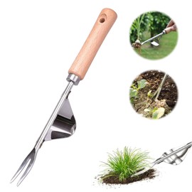 FONWUJIOT Pack of 2 Stainless Steel Weeding Cutters, Manual Weeders, Garden Weed Cutters, Weeding Cutters with Wooden Handle, Weeder for Garden Digging, Weeding, Transplanting