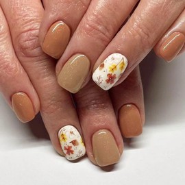 Viugex Künstliche Nägel mit französischer Spitze, kurze quadratische Nägel zum Aufdrücken mit Blumendesign, einfarbig, Kunstnägel, Glitzer, braun, Acryl, künstliche Nägel zum Aufkleben