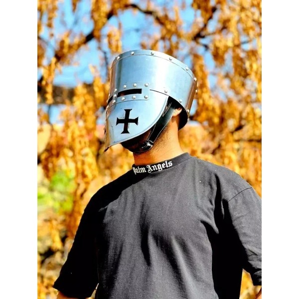 Skoods Medieval Crusader Knight Templar Helmet 18G Steel LARP Warrior