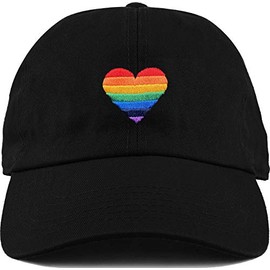 Funky Junque - Gorro cómodo para papá con correa ajustable, 100% algodón, Corazón Arco Iris - Negro, One Size